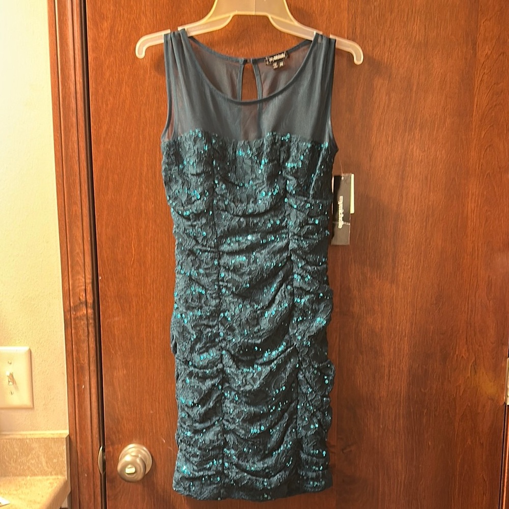 NWT Ruched sequin Sheath Dress junior medium